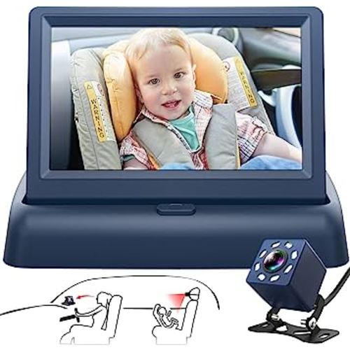 Car Mirror, 4.3'' HD Night Vision Function Car Mirror Display, Safety Car Seat Mirror Camera Monitored Mirror with Wide Crystal Clear View, Aimed at Baby, Easily Observe the Baby’s Move