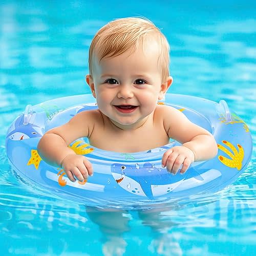Zooawa Baby Swimming Floats with Adjustable Seat,PVC Double-Layer Inflatable Baby Infant Pool Floats for Toddlers of 8-30 Months, Infant Swim Float for Toddlers Under 35lbs,9.65in
