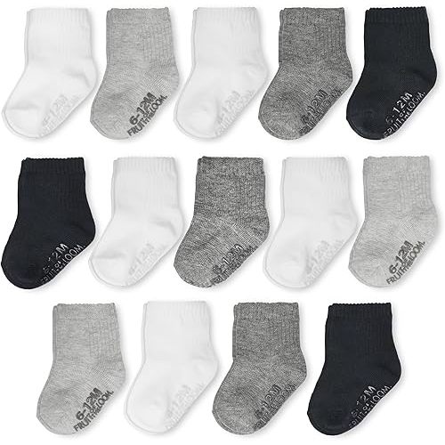 Fruit of the Loom Baby 14-Pack Grow & Fit Flex Zones Cotton Stretch Socks - Unisex, Girls, Boys
