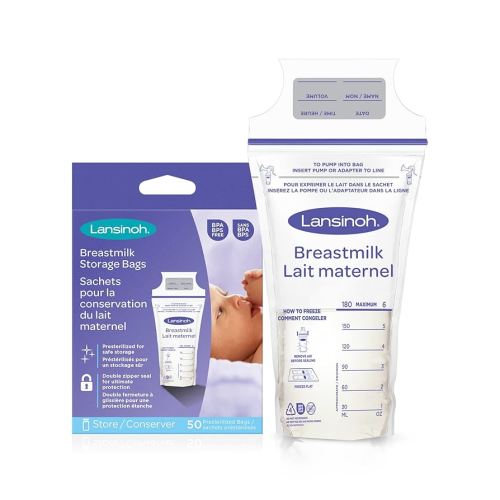 Lansinoh Breastmilk Storage Bags, 50 Count, Baby Essentials, Fast Freeze & Thaw Breast Milk Bags for Baby Bottle Feeding, Superior Strength & Stretch, 6 Ounce