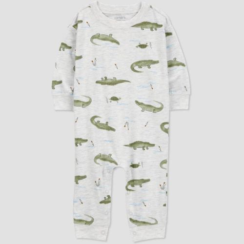 Carter's Just One You®️ Baby Boys' Alligator Top & Bottom Set - Gray 6M: Cotton-Polyester, Long Sleeve Romper
