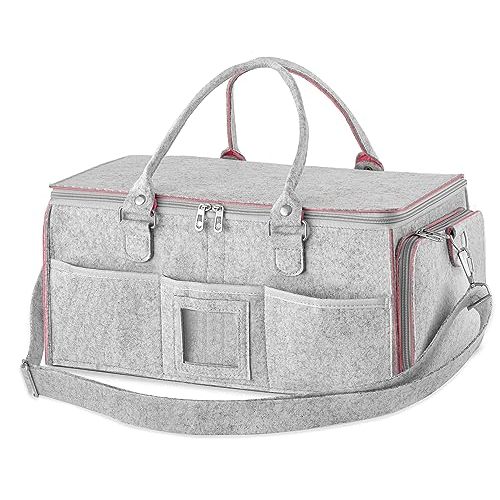 HBlife Baby Diaper Caddy Organizer, Nursery Storage Bin, 16" x 10" x 7" Large Portable Basket Shower Gift Newborn Essentials Baby Registry Must Haves Items-Pink