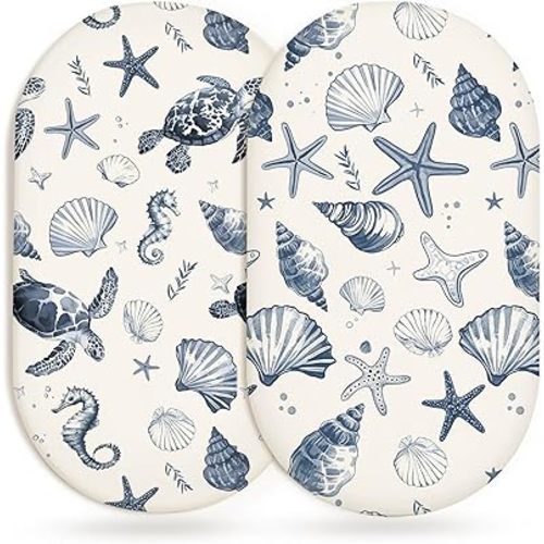 Bassinet Sheets for Baby Girls Boys 2 Pack, Fitted Baby Mattress Sheet for Rectangle, Oval, Hourglass Bassinet Mattress, Breathable Cozy & Universal Fit (Deep Blue, Bassinet Sheet)