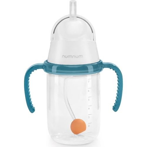 NumNum Baby Straw Training Cup, Weighted Toddler Spill Proof Sippy Cup with Straw for 6-12 Months, Toddler Drinking Cups, Baby Essentials (1-Pack, Blue)