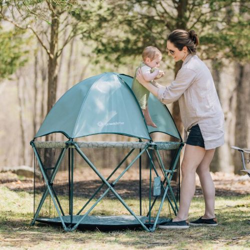 Baby Delight Go With Me Deluxe Eclipse Portable Playard with Canopy and Pad, Color: Green Garden