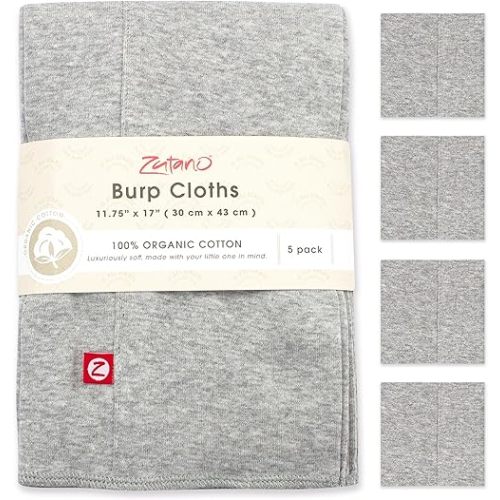 Zutano 5-Pack Organic Burp Cloths for Baby Girl & Boy, Large Cotton Burping Cloths for Babies | Absorbent Baby Spit-Up Rags | Gender Neutral Burp Clothes | Newborn Essentials, Heather Gray