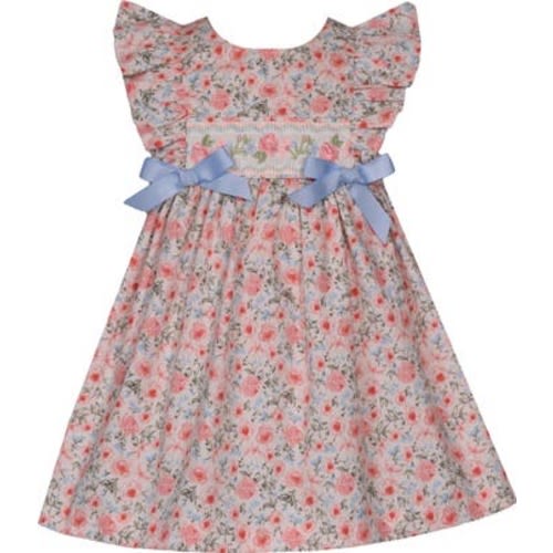 Smocked Flutter Sleeve Cotton Party Dress, 12M