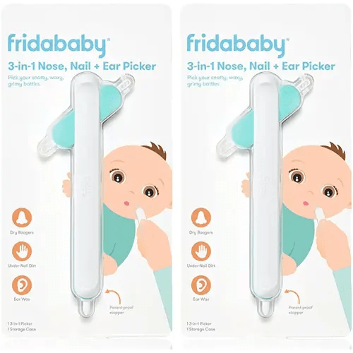 Frida Baby 3-in-1 Nose, Nail + Ear Picker: Baby Ear Cleaner + Baby Nose Cleaner and Nail Tool for Babies + Toddlers, Safely Clean Baby's Boogers, Ear Wax & More, 2 Count