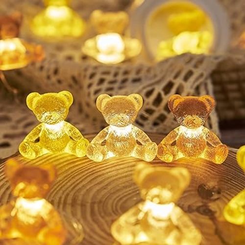 JASHIKA Teddy Bear Indoor String Lights Cottage core Room Decor Unique Bear Decorative Lights 8.5ft 20LED Battery Operated or USB Plug in Fairy Lights Bedroom Camping Christmas Centerpiece Fireplace