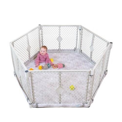 Toddleroo by North States Superyard Nook 6-Panel with Cloud Securemat Baby Gate 66" - Light Gray