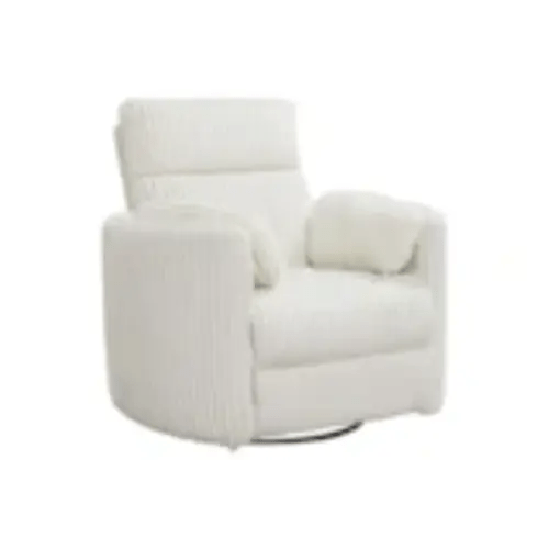 Rayna Ivory Plush Nursery Channeled 40" Power Swivel Glider Recliner With USB Port | Living Spaces