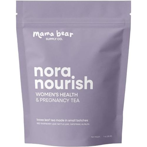 Nora Nourish Organic Pregnancy Tea – Red Raspberry Leaf Herbal Blend for Third Trimester, Postpartum & Women's Health – Caffeine-Free Loose Leaf Tea (1 oz (15 servings))