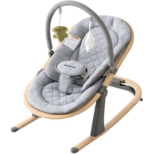 Swegrow 2-in-1 Baby Bouncer, Portable Newborn Bouncer Seat with 3 Adjustable Heights, Rocker and Stationary Options, Infant Rocker Chair with Hanging Toys (Gray)