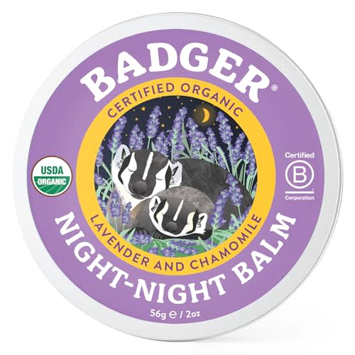 Badger Night Night Balm, 100% Organic Aromatherapy Kids Sleep Aid w/Chamomile & Lavender, Helps Kids Sleep w/Calming Essential Oils, Long Lasting 2 oz Tin