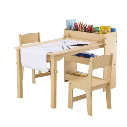 VEVOR Kids Art Table and 2 Chairs, 2-in-1 Toddler Craft and Play Activity Table, Wood Toddler Table and Chair Set with A Cabinet, Beige