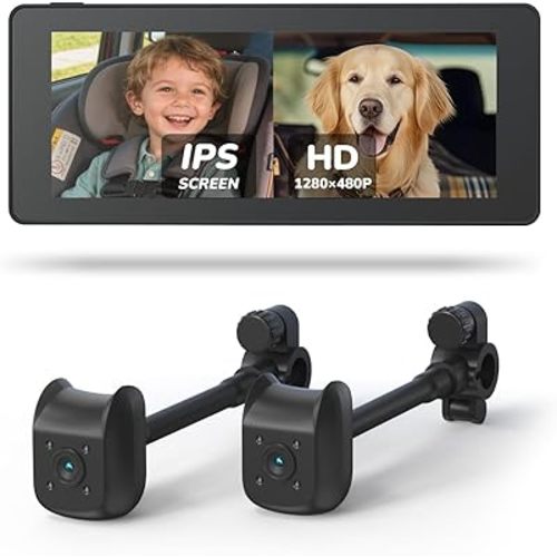 Baby Car Camera for 2 Kids | 6.86" 1080P IPS Dual-Camera Split Screen Monitor - 360° Rotation IR Night Vision - USB Powered for Rear Facing