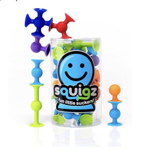 Fat Brain Toys Squigz Starter Set, 24 Piece Suction Toys, Suction Bath Toys, Sensory Toys for Kids 3 and Up