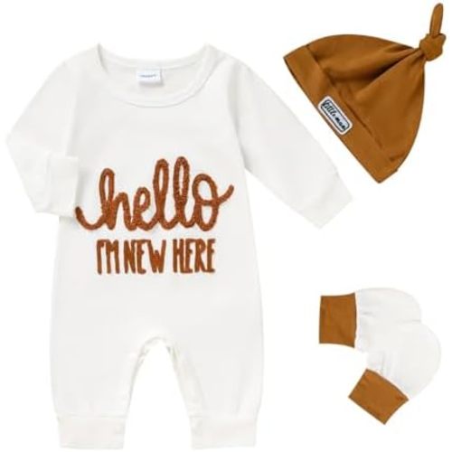Newborn Romper Baby Boy Cotton Jumpsuit New Baby Hat Gloves Romper Coming Home Clothes Outfits
