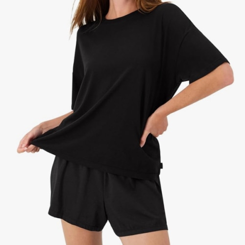 Hanes Women's Originals 2 Piece Lounge, Comfywear Supersoft Boxy T-Shirt & Sleep Shorts Loungewear Set