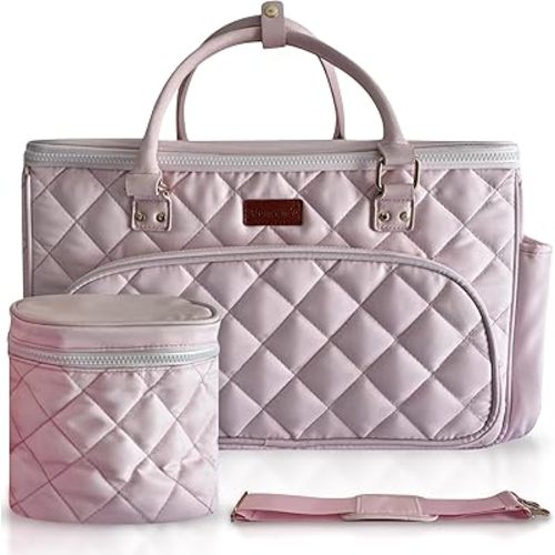 Diaper Bag Tote with Dividers, Zipper, Top Cover and Strap, Larger Size with insulated storage bag - Pink