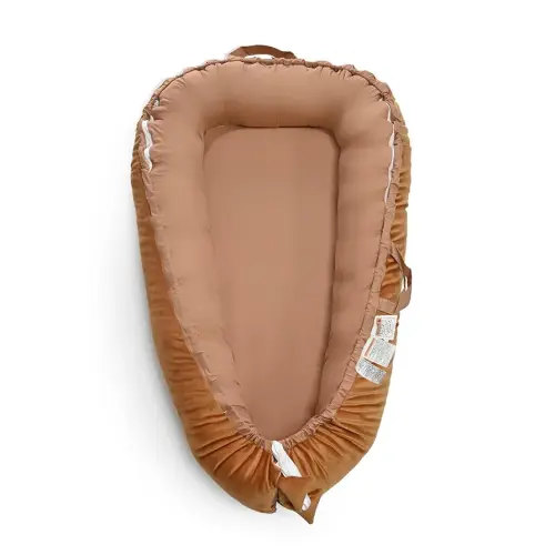 Infant Lounger - Baby Lounger for Newborn,Dutch Velvet Surface & 100% Cotton 0-24 Months Breathable Soft Baby Nest,Adjustable Portable Infant Lounger Cover,Crib for Home & Travel,Brown