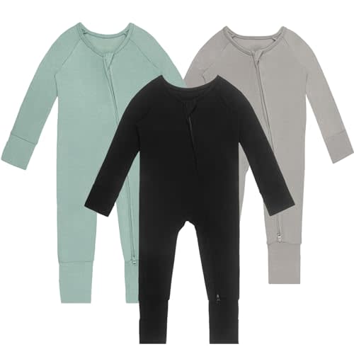 Gaiibbt Rayon of Bamboo Baby Rompers Long Sleeve Two Way Zipper Footless Pajamas With Mitten Cuffs