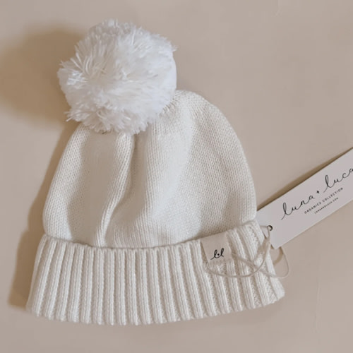 Luna + Luca Pom Beanie - White