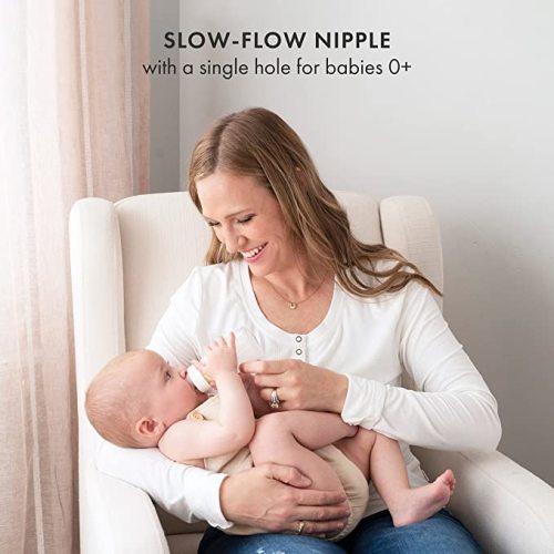 Natursutten Anti-Colic Bottles - 4 Oz Baby Bottles Glass - Newborn Set with Natural Rubber, Slow-Flow Bottle Nipples - Borosilicate Glass - 2 Pack - 4 Ounce - Slow Flow