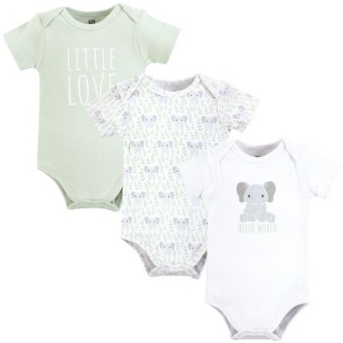 Hudson Baby Cotton Bodysuits, Hello World Elephant, 0-3 Months
