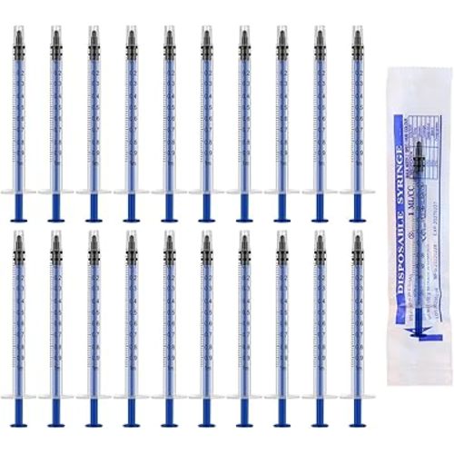 20Pack 1ml Disposable Syringe Sterile Individual Wrap, Plastic Syringes without Needle Measurement for Science Labs Colostrum Collector Glue Applicator Feeding Pets Refilling Measuring Liquids