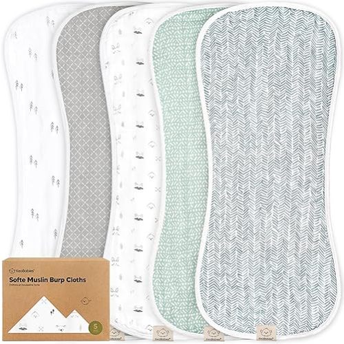 5-Pack Muslin Burp Cloths for Baby Boys and Girls - Super Absorbent Baby Burp Cloth, Viscose Derived from Bamboo Cotton Baby Washcloths, Burp Rags, Large Neutral Burp Clothes for Newborn (Nordic)