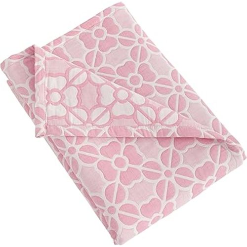 NTBAY 3 Layer Toddler Blanket, Muslin Cotton Jacquard Bed Blankets, Lightweight Thermal Baby Blanket, Super Soft and Warm Crib Blanket for All Seasons, Decoration Gift, 30"x40", Pink Clover