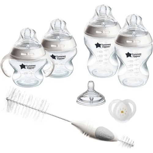 Tommee Tippee Natural Start Baby’s First BPA Free Bottle 8 Piece Set, 2 x 5oz and 2 x 9oz Anti-Colic Bottles, Slow and Medium Flow Nipples, 0-6 Month Pacifier, Clear