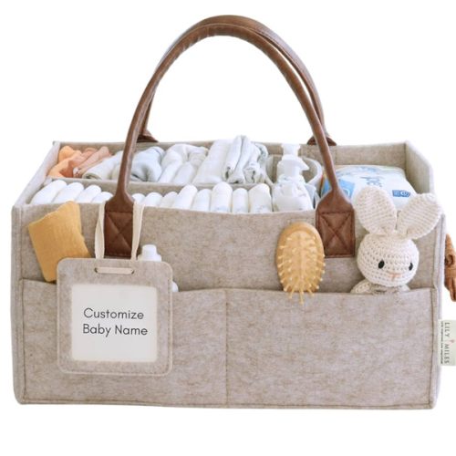 Lily Miles Baby Diaper Caddy Organizer, Nursery Storage Basket for Newborn Essentials, Neutral Gift for Baby Shower, Registry Must-Have, Car Organizer for Diapers and Wipes - Sand, Large