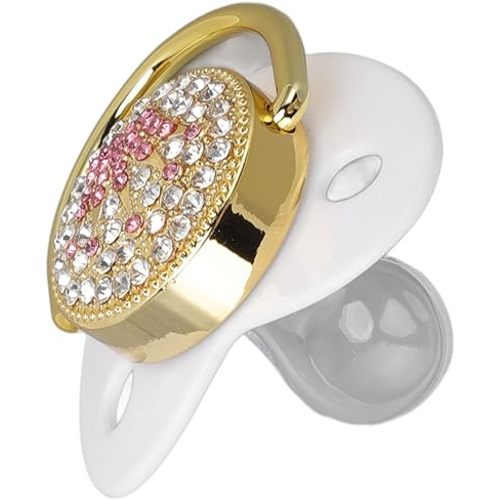Baby Pacifier Symmetrical One Piece Design Nipple Shape Helps Promote Oral Development Ultra Light Soft Bling Silicone Newborn Pacifier for 6 to 18 Months Infant (White)
