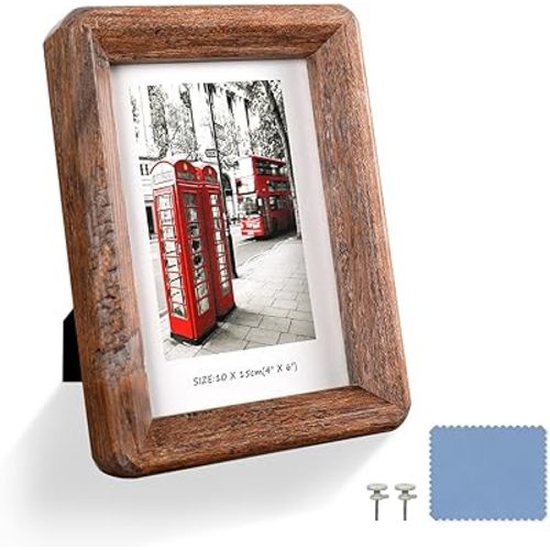 4x6 Picture Frame - Rustic Wooden Picture Frame with Real Tempered Glass, Gift Box Barn Wood Frame with Rounded Corner, Suitable for Hanging or Tabletop Display