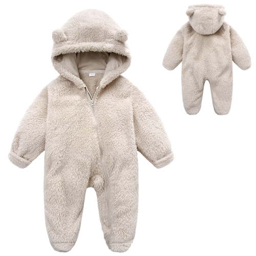 Baby Newborn Fleece Jumpsuit Cute Bear Ear Costume Hooded Romper Outfits Newborn Costume for Baby 3-6 Months
