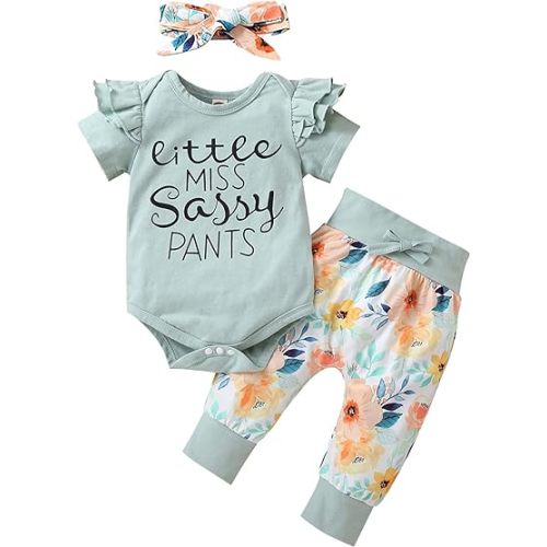 Yvowming Newborn Baby Girl Clothes Infant Ruffle Romper Pants Set Summer Outfits Cute Baby Clothes for Girls