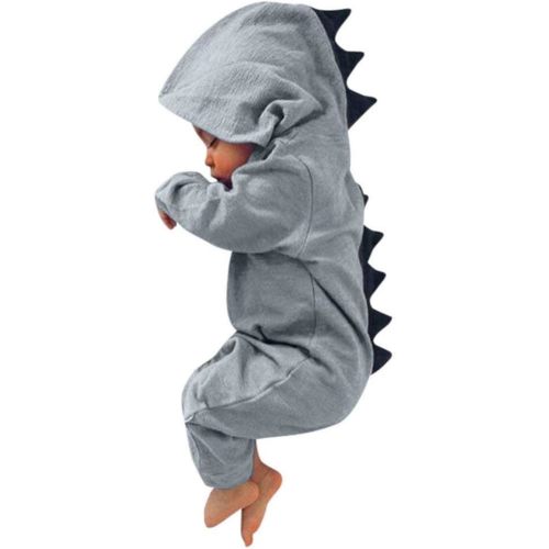 Noubeau Interesting Infant Baby Kids Cartoon Dinosaur Hooded Romper Jumpsuit Layette Sets Clothes - Gray - 0-3 Months