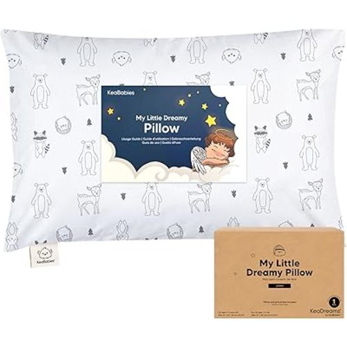 KeaBabies Toddler Pillow with Pillowcase, Jumbo 14X20 - Soft Organic Cotton Toddler Pillows for Sleeping - Machine Washable - Perfect for Travel, Toddler Bed Set (KeaFriends)