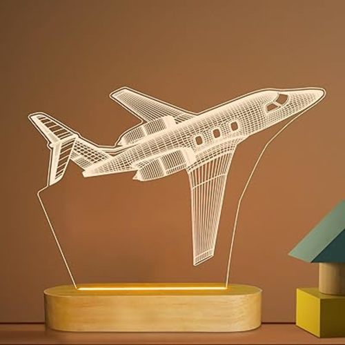 Lightzz 3D Airplane Night Light, Wooden LED Lamp, Pilot Gift