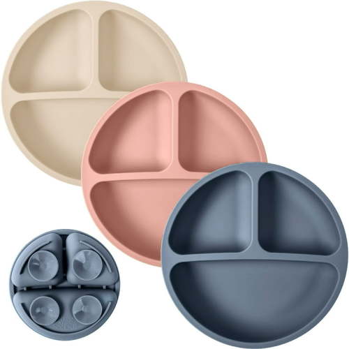 WeeSprout Suction Plates for Babies/Toddlers, 100% Silicone, Divided Design for Picky Eaters, 3 Pack