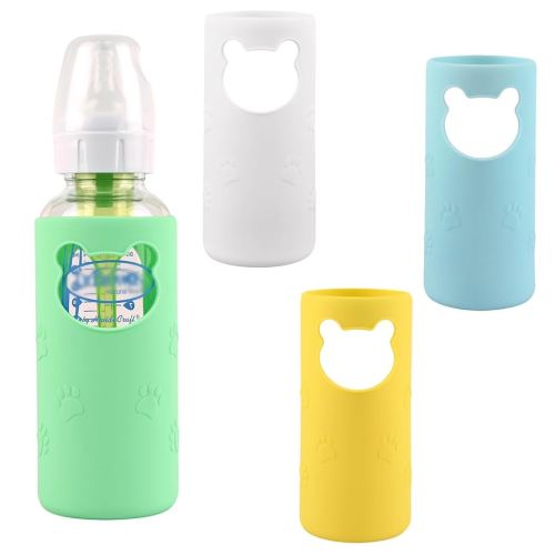 4 Pack Silicone Sleeves for Dr Brown's Glass Baby Bottles, Anti Breakage Baby Bottle Holder, Compatible Dr. Brown's Natural Narrow Glass Baby Bottles 8 oz, BPA Free (White+Blue+Green+Yellow)