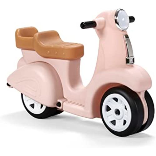 Step2 Ride Along Scooter – Rose Pink – Ride On Toy with Vintage-Style Design, Foot-to-Floor Toddler Scooter with Four Wheels for Extra Stability