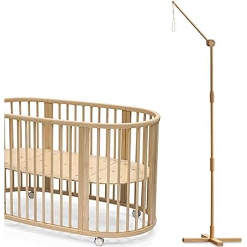 Lanttoe 360° Adjustable Floor-Standing Crib Mobile Arm 61 Inches for Baby Nursery-Movable Wooden Baby Mobile Hanger with Strong Anti Dumping Attachment-Multifunction Mobile Arm for Crib-100%Beech Wood