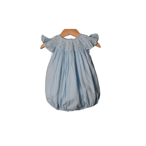 Smocked Heirloom Blue Swiss Dot Pearl Bubble