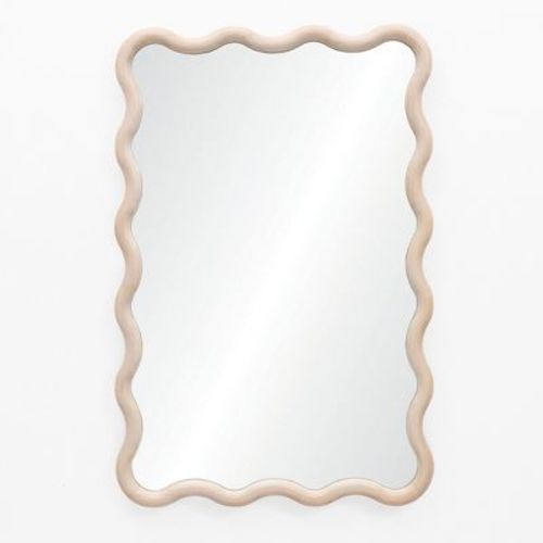 Rectangular Natural Pine Wood Decorative Frame Accent Wall Mirror