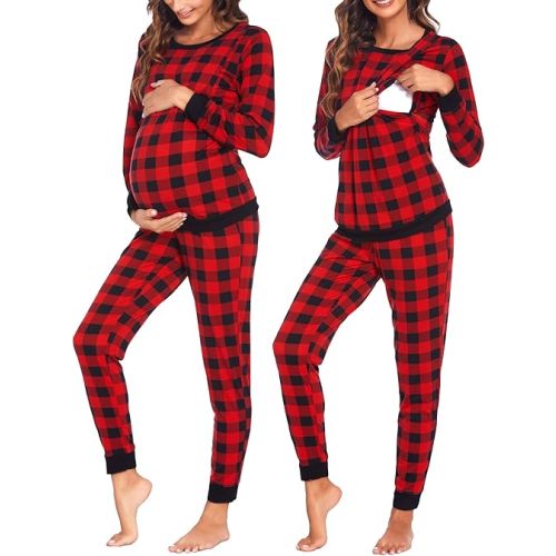 Ekouaer Nursing Pajama Set Long Sleeve Maternity Sleepwear Labor Delivery Pjs Breastfeeding Thermal Underwear Clothes