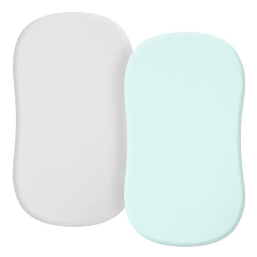 TILLYOU Baby Bassinet Sheets for Girls Boys, Fit for Hourglass Oval Rectangle Bassinet Mattress Sheets, 33”X16”, 2 Pack Gray and Green