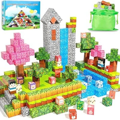 Magnetic Blocks 128Pcs Magnetic Building Blocks, Kids Toys for Boys and Girls Age 3+, Educational Sensory Magnetic Blocks Toys for Kids Birthday Gift